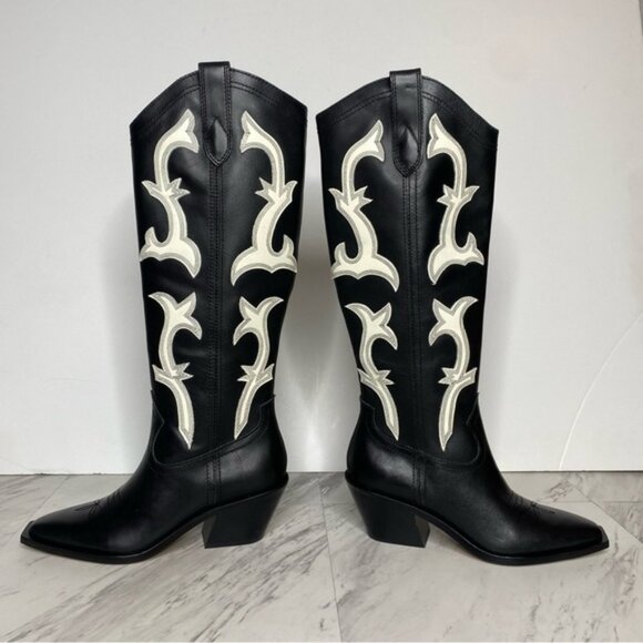 New! Dolce Vita Samare Black White Leather Tall Western Boot 5 - Picture 7 of 15